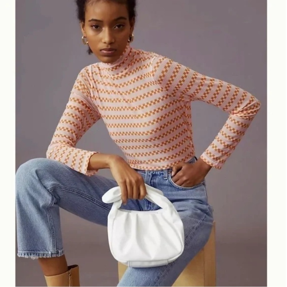 MAEVE Sheer Mesh Mock Turtleneck Size XS